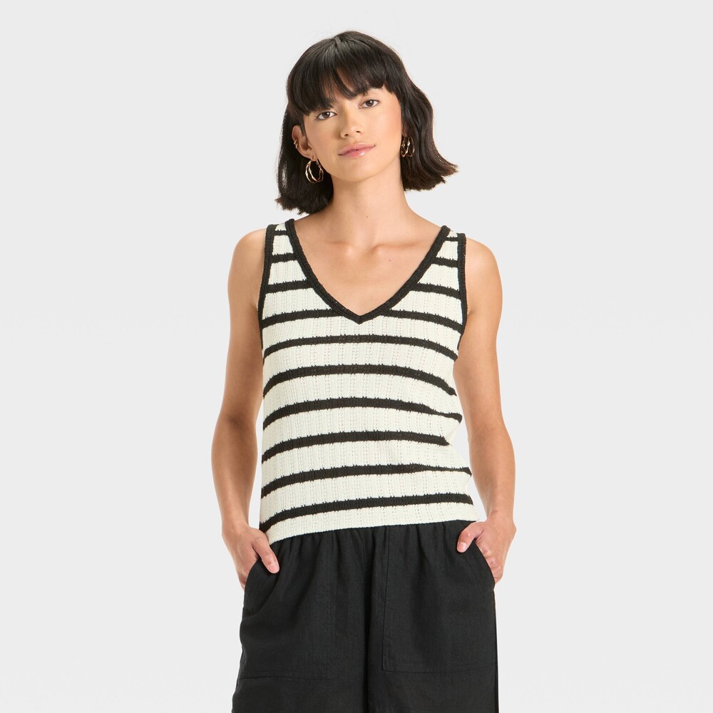 NWT XL Knit Openwork Tank Top, Black Striped Universal Thread